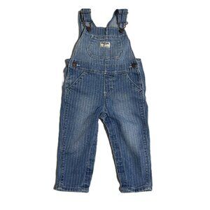 OshKosh B’Gosh‎ 12M Girls Rainbow Pinstripe Denim Overalls Retro Faded Blue